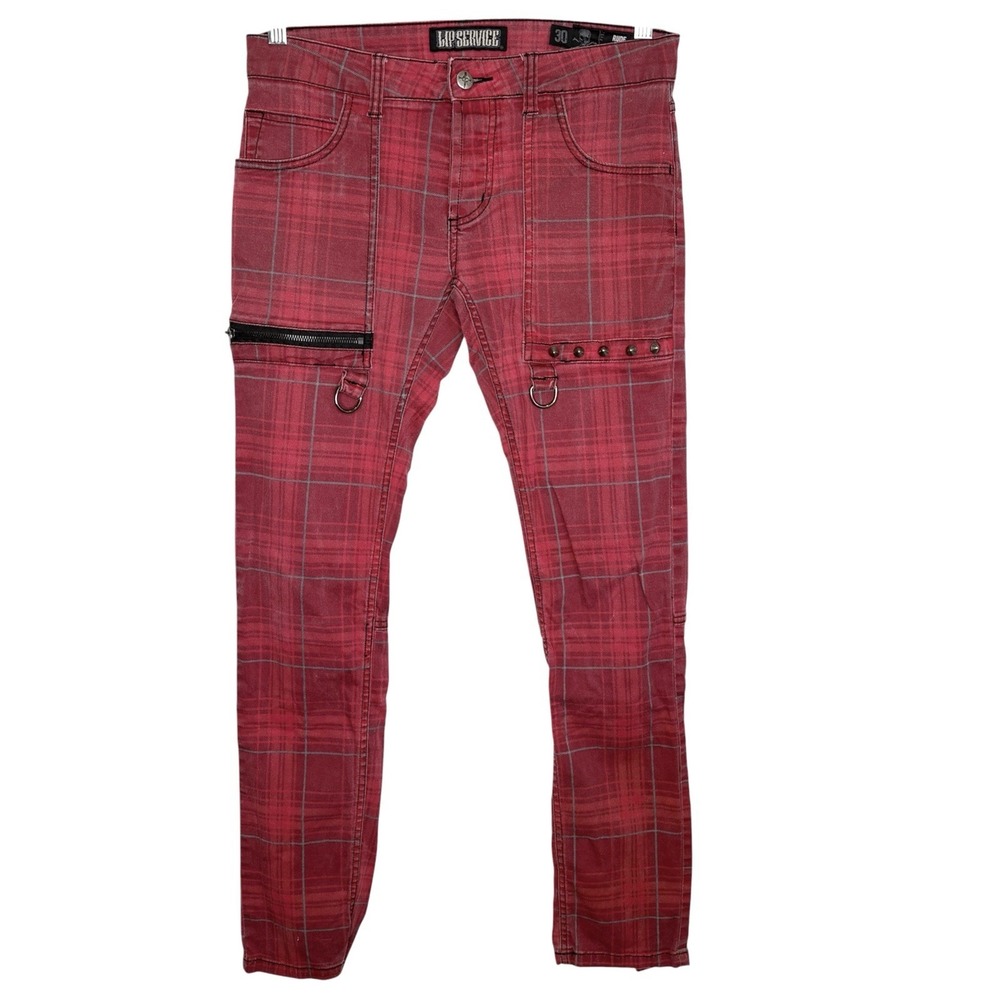 VTG Y2k Lip Service Rude Plaid Bondage Punk Pants Women 30 Stud Alternative Goth